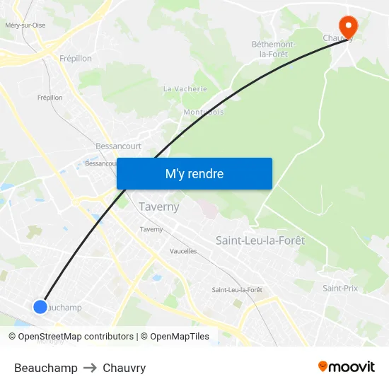Beauchamp to Chauvry map