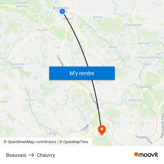 Beauvais to Chauvry map