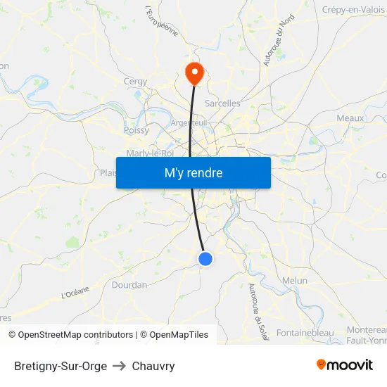 Bretigny-Sur-Orge to Chauvry map