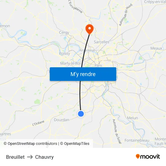 Breuillet to Chauvry map