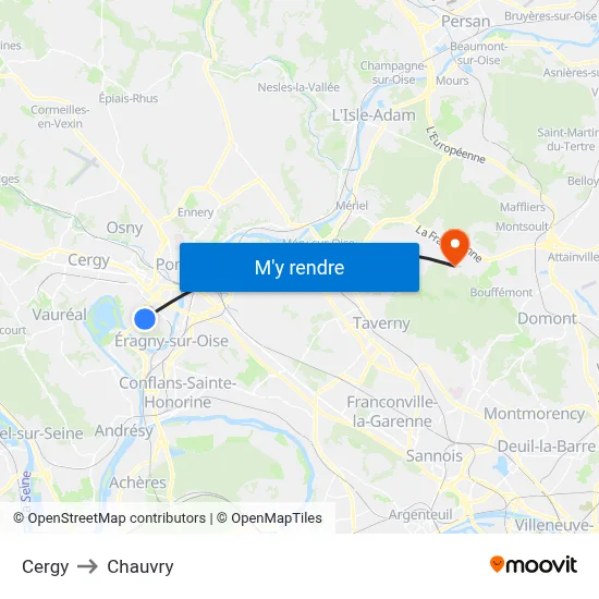 Cergy to Chauvry map