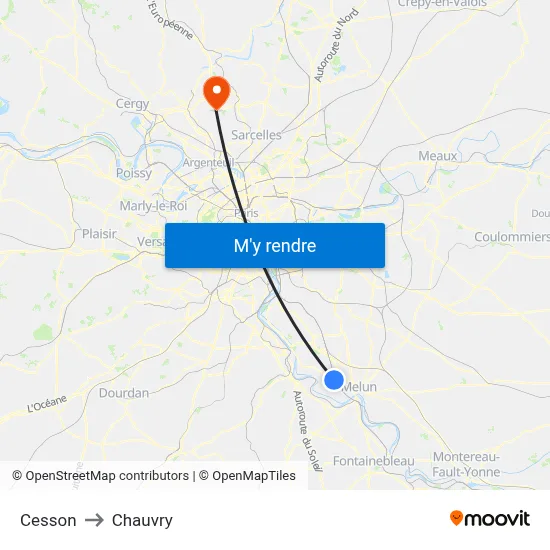 Cesson to Chauvry map