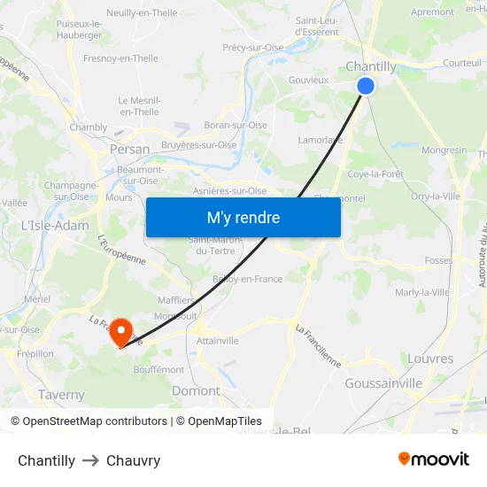 Chantilly to Chauvry map