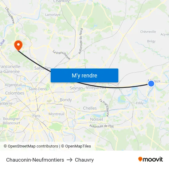 Chauconin-Neufmontiers to Chauvry map