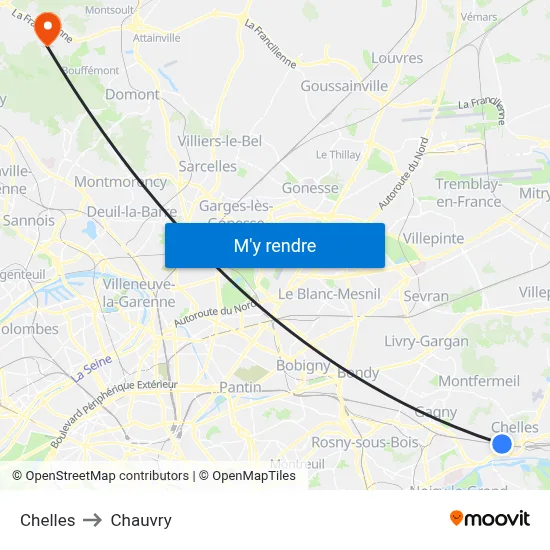 Chelles to Chauvry map