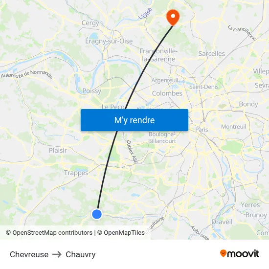 Chevreuse to Chauvry map