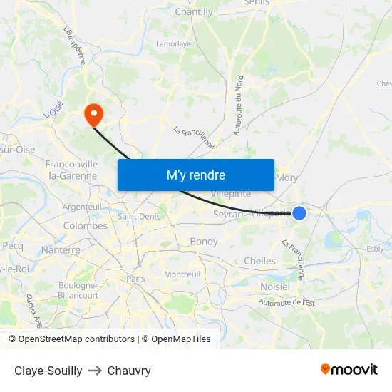 Claye-Souilly to Chauvry map