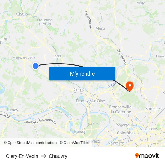 Clery-En-Vexin to Chauvry map