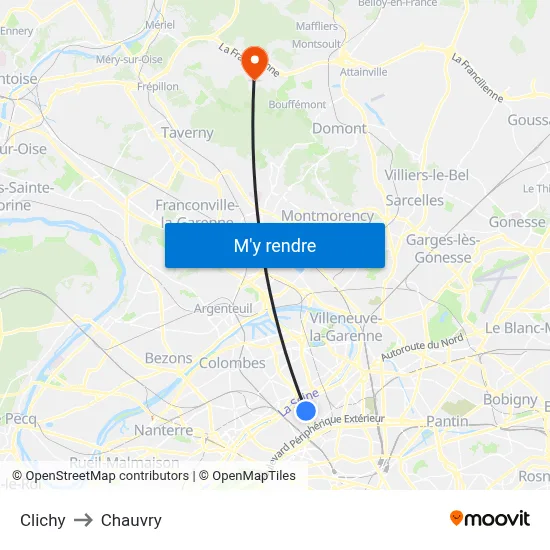 Clichy to Chauvry map
