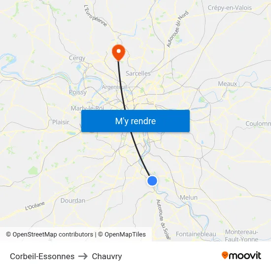 Corbeil-Essonnes to Chauvry map