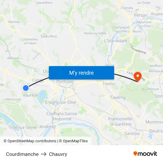 Courdimanche to Chauvry map