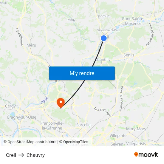 Creil to Chauvry map