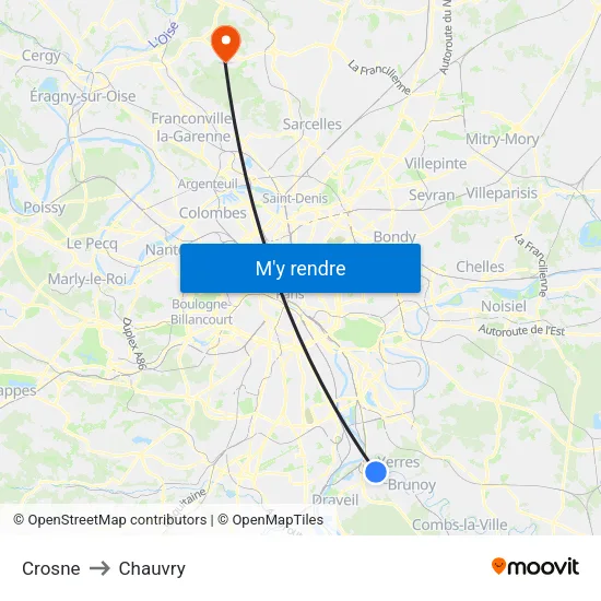 Crosne to Chauvry map