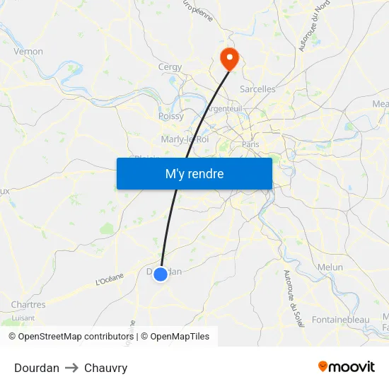Dourdan to Chauvry map