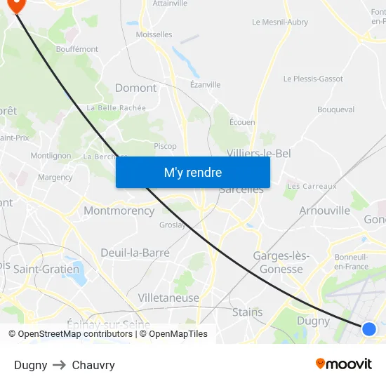 Dugny to Chauvry map