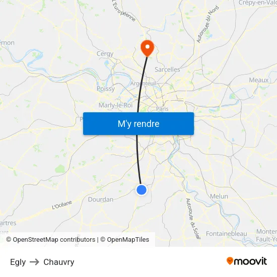 Egly to Chauvry map