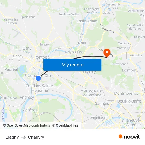 Eragny to Chauvry map