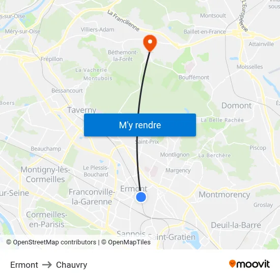 Ermont to Chauvry map