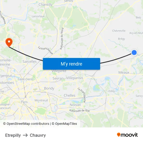 Etrepilly to Chauvry map