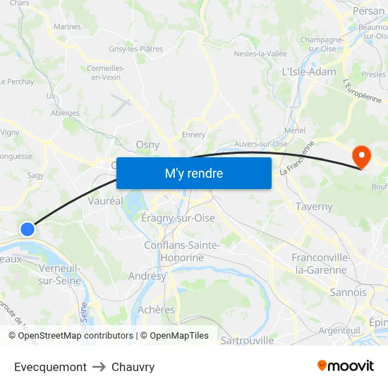 Evecquemont to Chauvry map