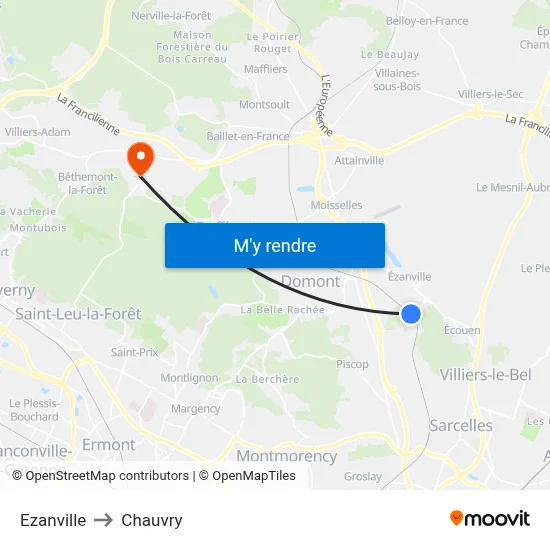 Ezanville to Chauvry map
