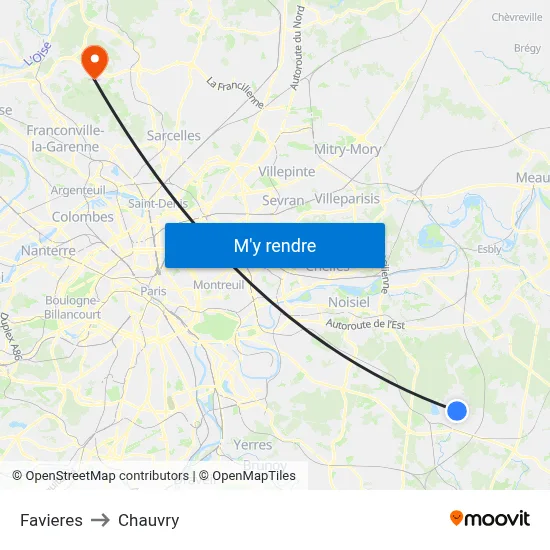 Favieres to Chauvry map