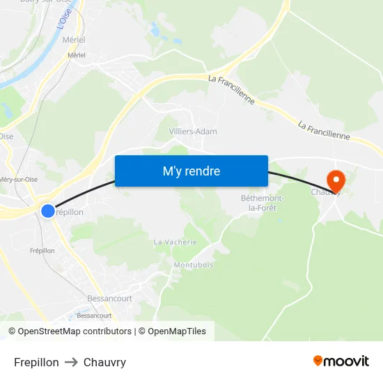 Frepillon to Chauvry map