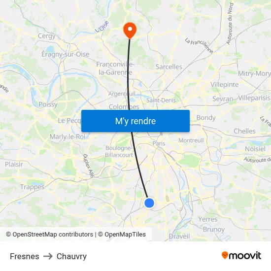 Fresnes to Chauvry map