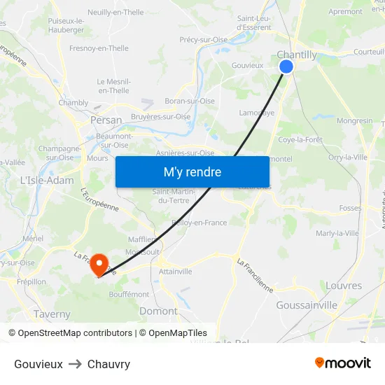 Gouvieux to Chauvry map