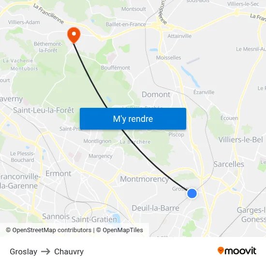 Groslay to Chauvry map