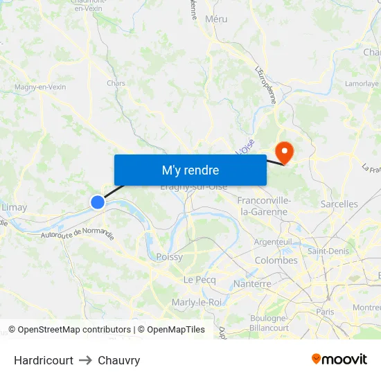 Hardricourt to Chauvry map