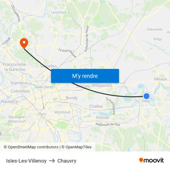 Isles-Les-Villenoy to Chauvry map