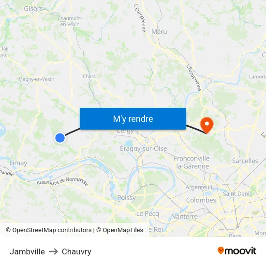 Jambville to Chauvry map