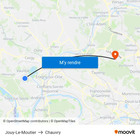Jouy-Le-Moutier to Chauvry map