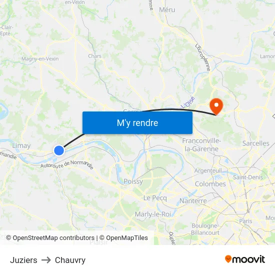 Juziers to Chauvry map