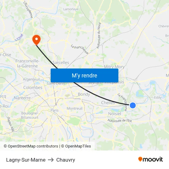 Lagny-Sur-Marne to Chauvry map