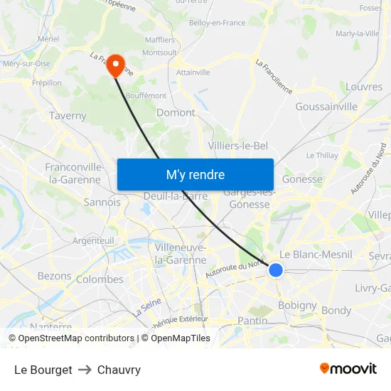 Le Bourget to Chauvry map