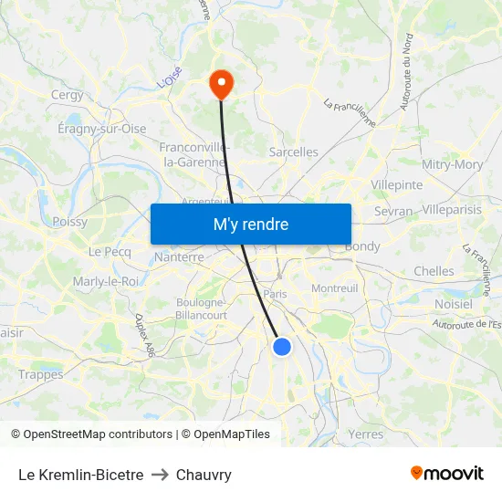 Le Kremlin-Bicetre to Chauvry map