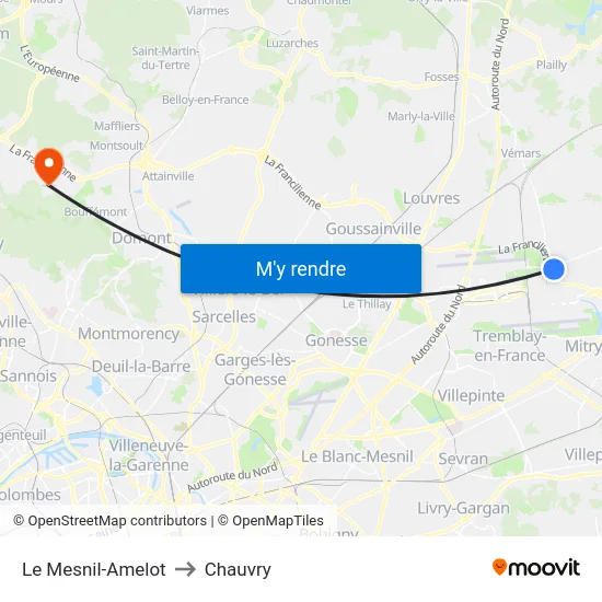 Le Mesnil-Amelot to Chauvry map
