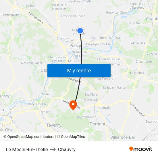 Le Mesnil-En-Thelle to Chauvry map