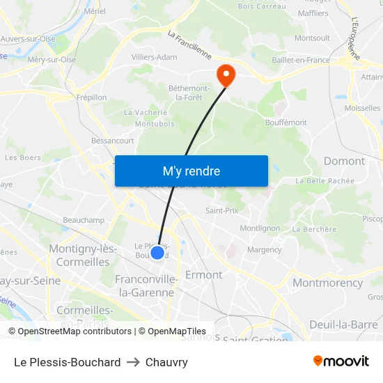 Le Plessis-Bouchard to Chauvry map