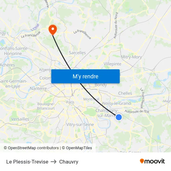 Le Plessis-Trevise to Chauvry map