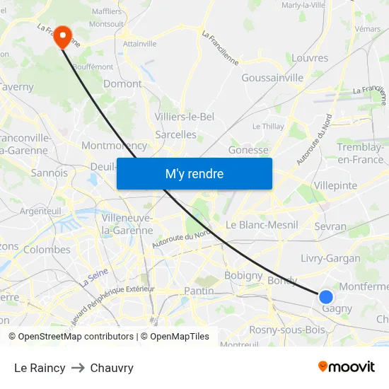Le Raincy to Chauvry map