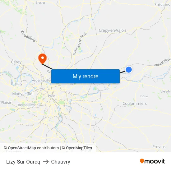 Lizy-Sur-Ourcq to Chauvry map
