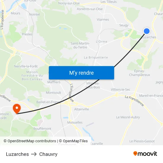 Luzarches to Chauvry map