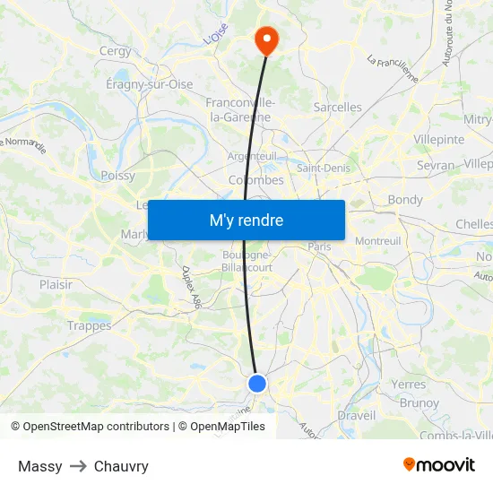 Massy to Chauvry map
