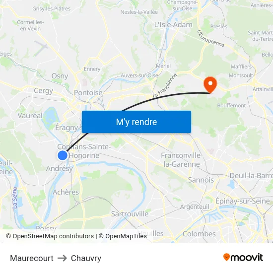 Maurecourt to Chauvry map