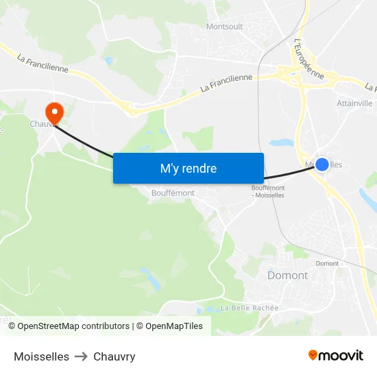 Moisselles to Chauvry map