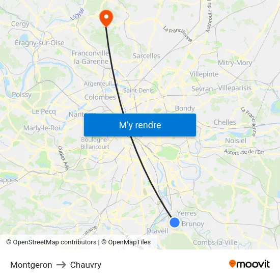Montgeron to Chauvry map