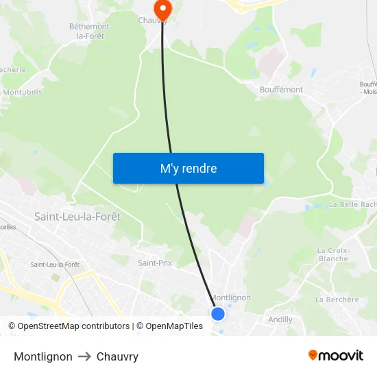 Montlignon to Chauvry map